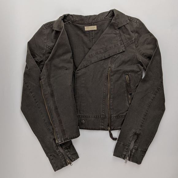 Moon Collection Moto Jacket Womens Sz Small Army Green Biker - Picture 10 of 16